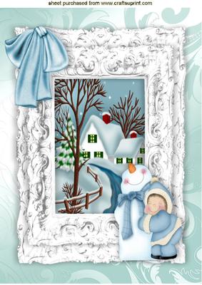 Beautiful Christmas Scene in Silver Baroque Frame A4