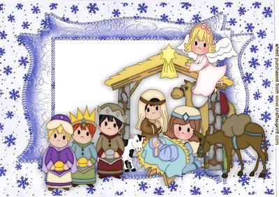 Christmas Nativity Scene, in Ornate Frame A4