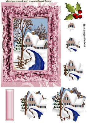 Christmas Scene in Pink Frame Star Pyramids