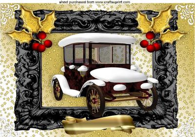 Christmas Vintage Car with Snow in Frame A4