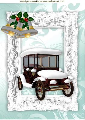 Vintage Car with Snow in a Frame A4