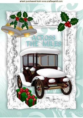 Across the Miles, Vintage Car with Snow and Holly A4