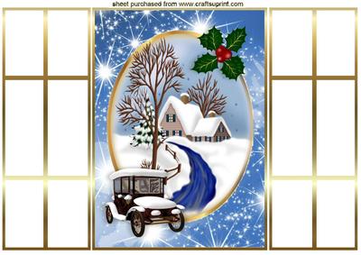 Beautiful Christmas Scene with Vintage Car, French Gatefold