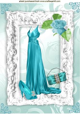Elegant Evening Dress in Turq with Shoes in Silver Frame