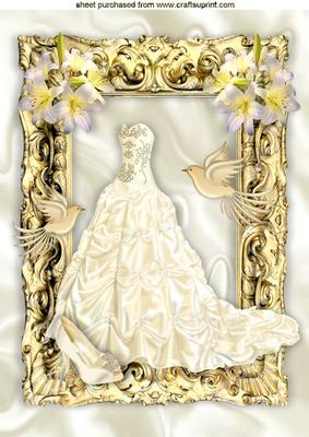 Cream Evening Gown with Doves in Gold Baroque Frame A4