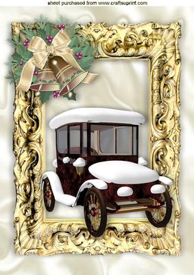 Vintage Snow Covered Car in Gold Baroque Frame A4