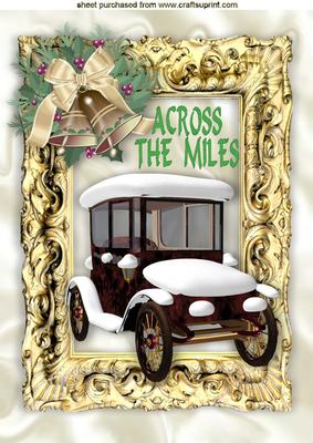 Across the Miles, Vintage Card in Snow Gold Frame A4