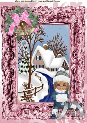 Little Girl on a Sledge, with Pretty Snow Scene A4