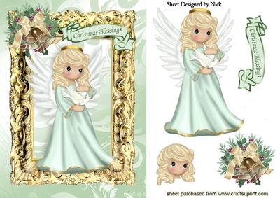 Sweet Angel Christmas Blessings in Gold Frame