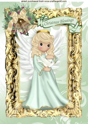 Sweet Angel Christmas Blessings, in a Gold Frame A4