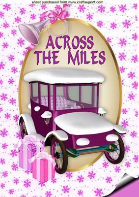 Across the Miles Pink Vintage Car with Snow & Horn A4