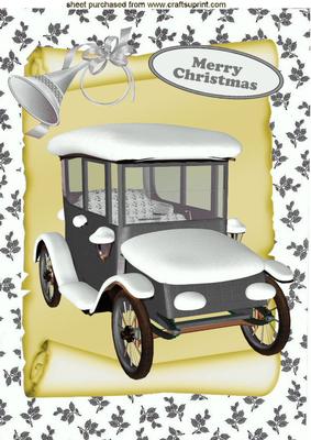 Silver Vintage Car with Snow on a Scroll A4