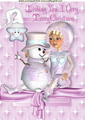 Little Snow Girl with Snowman in Star Frame A4