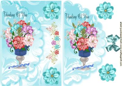 Thinking of You, Vase of Flowers on Scalloped Envelope