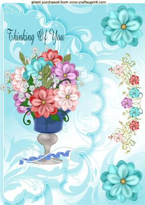 Thinking of You, Flower Vase on a Scalloped Envelope A4