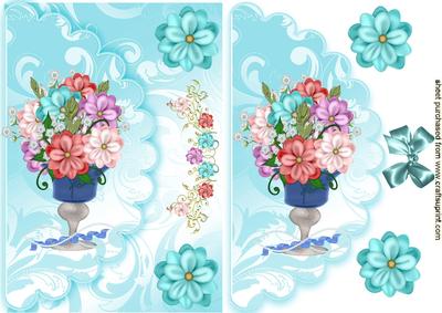 Pretty Vase of Flowers, with Bow on Scalloped Envelope