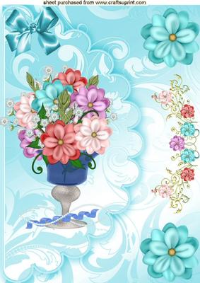 Pretty Vase of Flowers with Bow on Scalloped Envelope A4