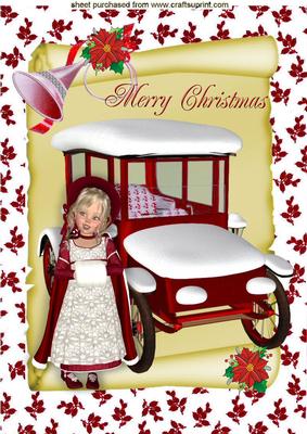 Red Vintage Car on a Scroll with Little Girl A4