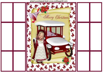Red Vintage Car with Snow & Little Girl, French Gatefold