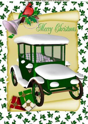 Red Robin, and Green Vintage Car on a Scroll A4