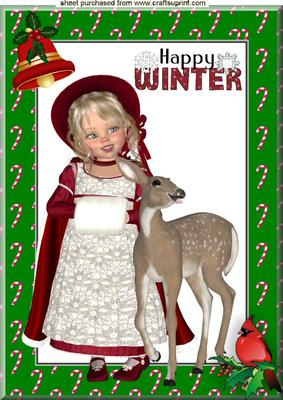 Cute Little Girl with Deer in Candy Frame A4