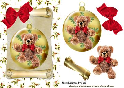 Cute Little Teddy in a Bauble with Big Red Bow