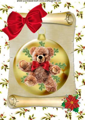 Cute Little Teddy in Bauble, with Big Red Bow A4