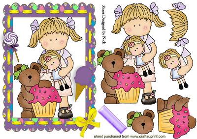 Birthday Girl, with Her Teddy and Cupcake