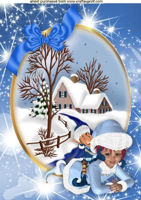 Christmas Scene with Little Girl and Her Little Elf A4