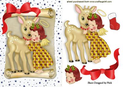 Little Christmas Angel Hugging a Deer
