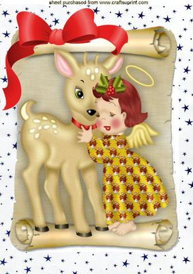 Little Christmas Angel Hugging a Deer A4