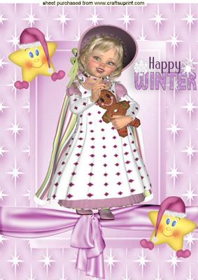 Happy Winter, Cute Little Girl with Cute Stars A4
