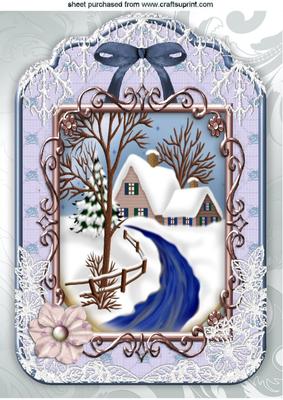 Beautiful Snow Scene in Lace and Bow Frame A4