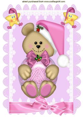 Christmas Teddy in Lace and Scalloped Frame A4
