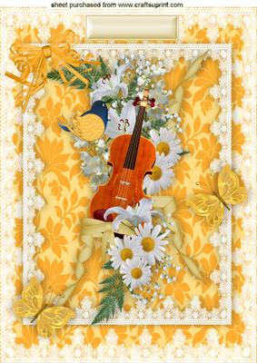 Daisies with a Violin, Bird, & Butterflies A4