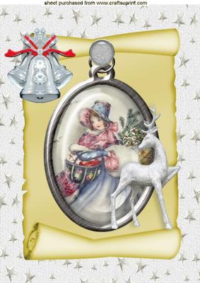 Vintage Lady on a Scroll with Bell A4