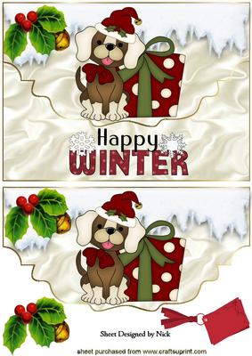 Cute Puppy with Pressie, Happy Winter