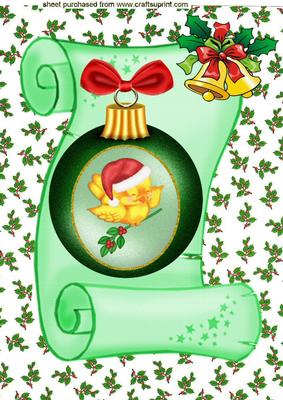 Little Bird with Santa Hat On, in a Bauble A4