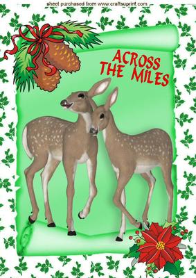Across the Miles, Cute Deers on a Scroll A4