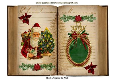Christmas Memories Vintage Book with Santa A4
