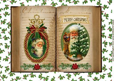 Vintage Book with Santa on Holly Background A4