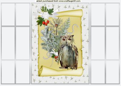 Snow Owl on a Scroll with Red Berries, French Gatefold