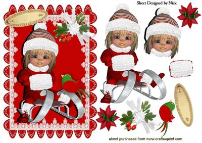 Little Girl on a Sledge with Little Bird