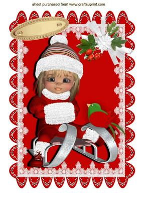 Little Girl on a Sledge with Little Bird A4