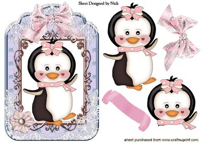 Cute Little Penguin in Lace Frame Topper