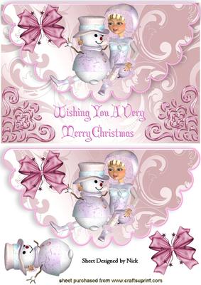 Cute Snowgirl with Snowman on a Scalloped Envelope