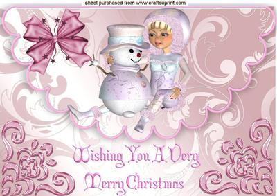Cute Snowgirl with Snowman on Scalloped Envelope A4