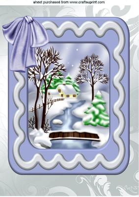 Snow Scene with Cottage and Bridge A4