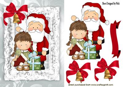 Santa with a Little Girl and Her Presents