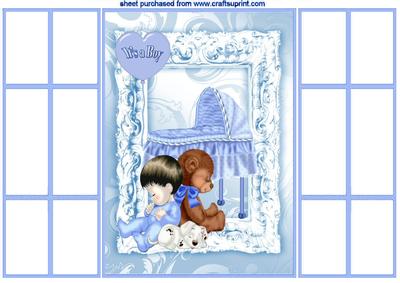 Sweet Baby Boy with Crib in Ornate Frame, French Gatefold